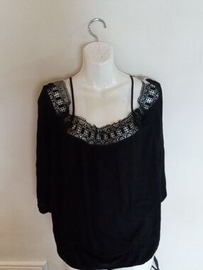 TAKE A Extra50% OFF▶C Black Lace-Trim Blouse Light Material